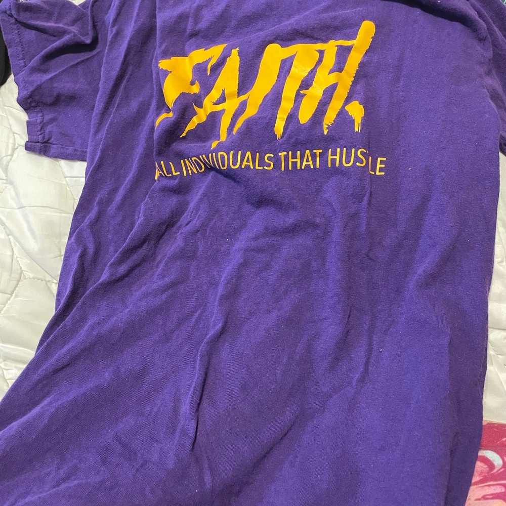 Purple Graphic T-Shirt with Orange Text